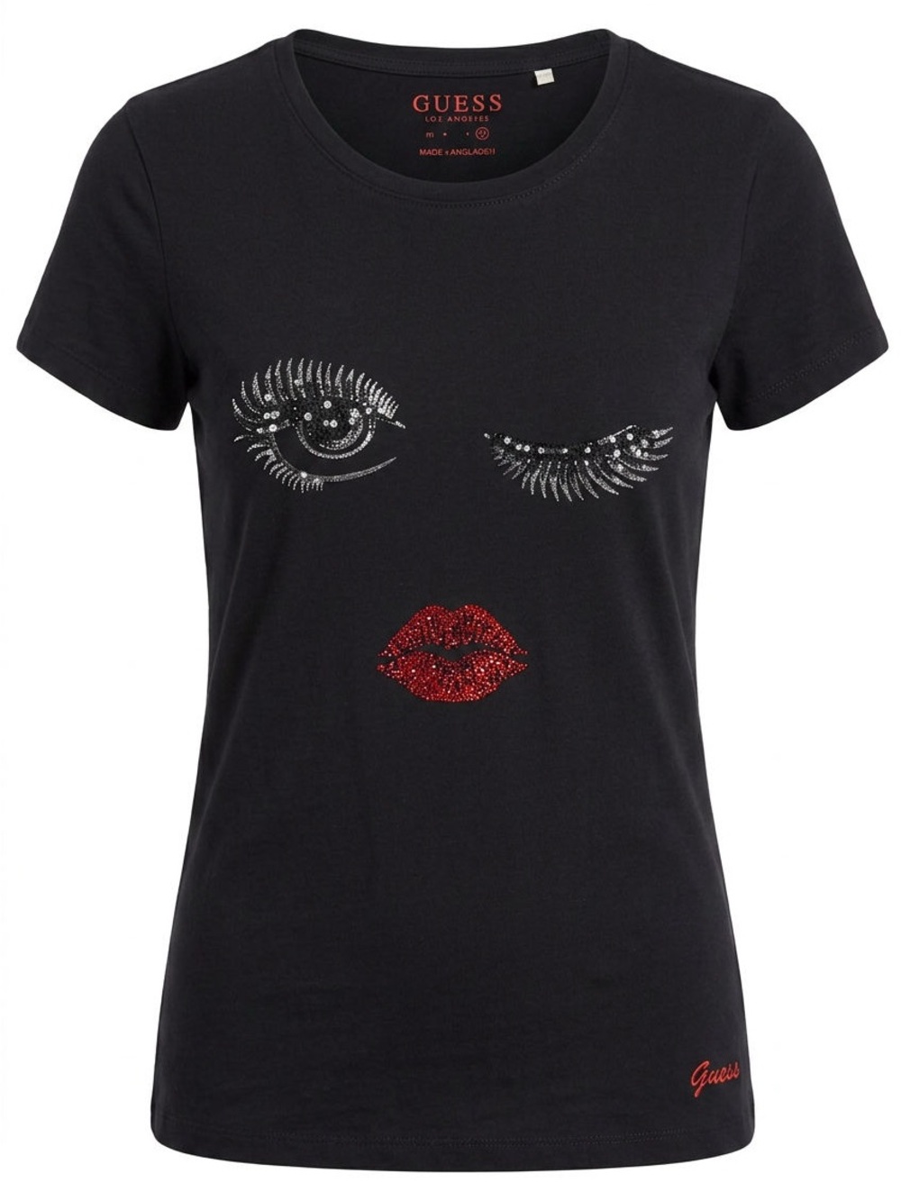 GUESS Black fitted Tee with Sequin Graphic